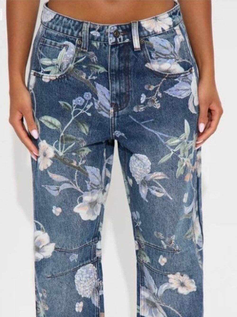 Fashion Nova Blue Floral BAGGY Jeans NEW WITH TAG NO STRETCHY SIZE 7